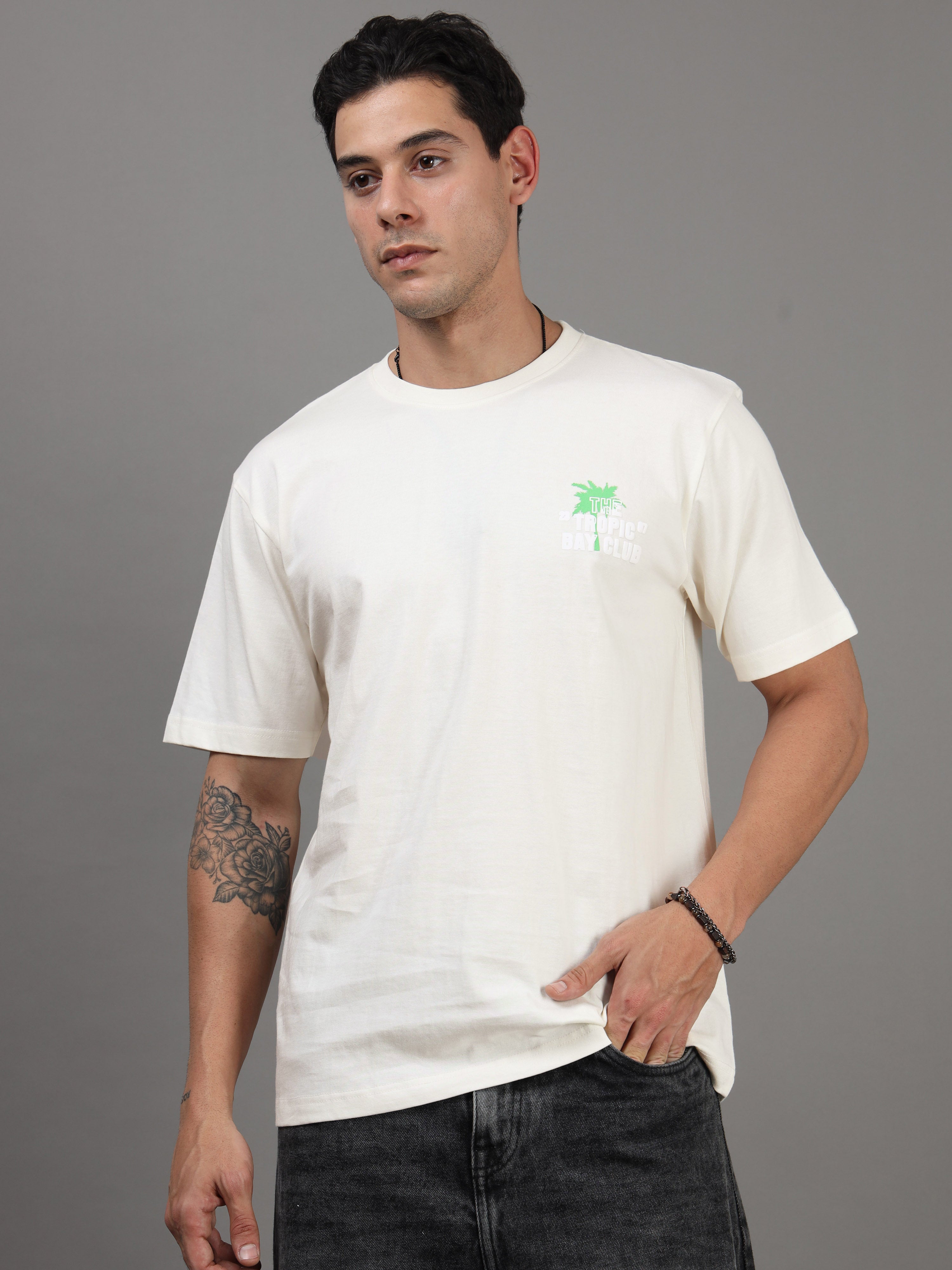 ARDEUR Men Printed Relaxed Fit Drop Shoulder T-Shirt - Off White-2