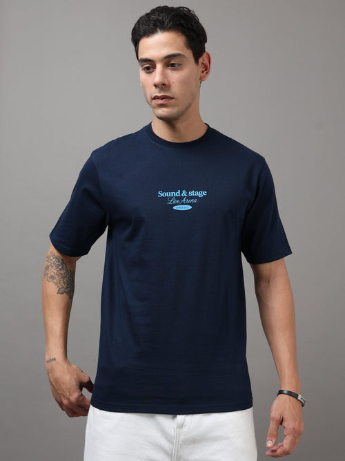men's oversized t-shirt - ARDEUR Men Graphic Printed Relaxed Fit Drop Shoulder T-Shirt - Navy, view 7