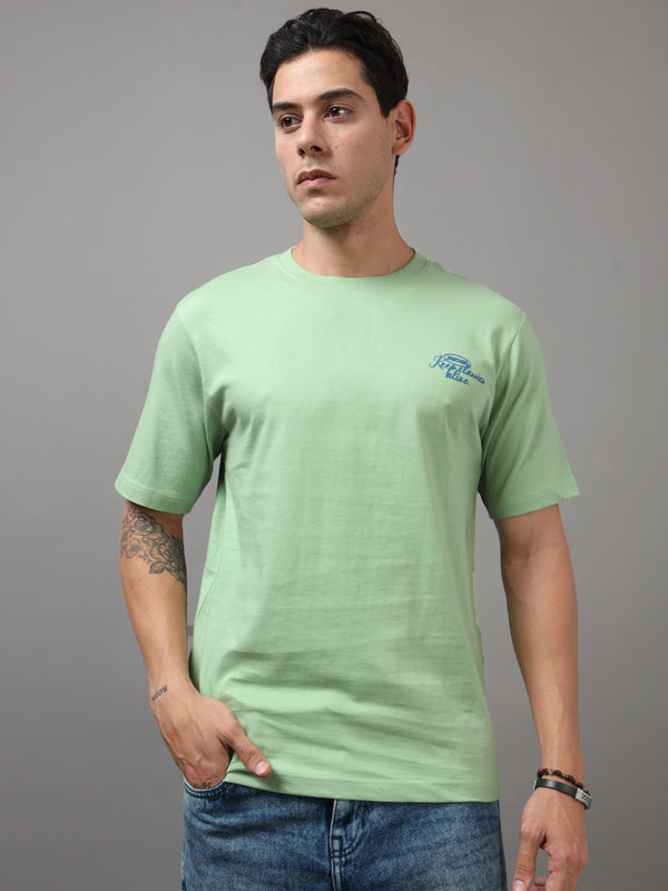 ARDEUR Men Graphic Printed Relaxed Fit Drop Shoulder T-Shirt - Light Green