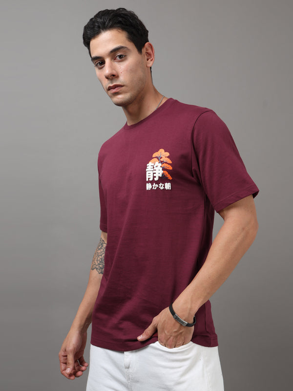 ARDEUR Men Printed Relaxed Fit Drop Shoulder T-Shirt - Maroon