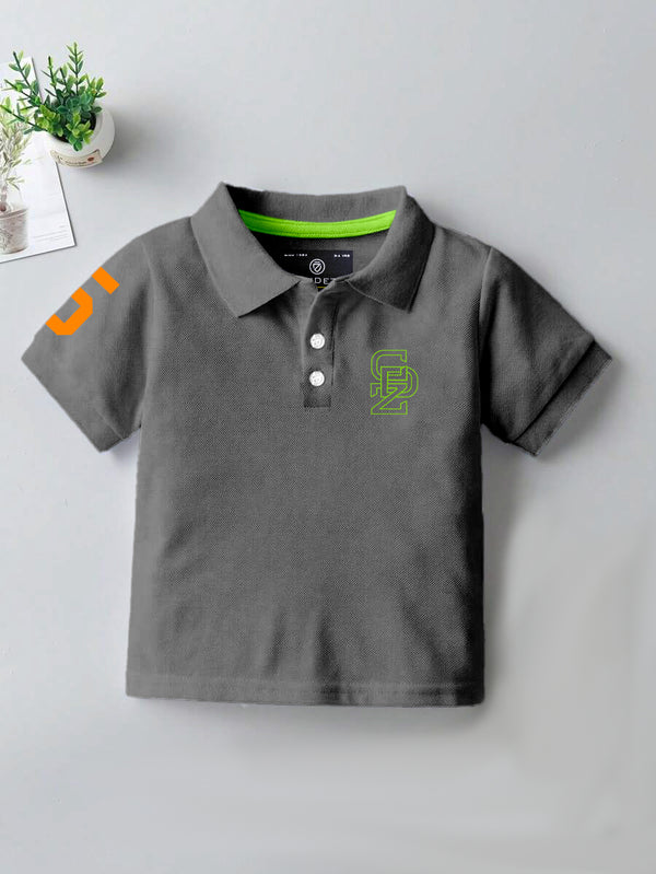 CODEZ Boys Steel Grey Embroidered Pique Polo Collar T-Shirt