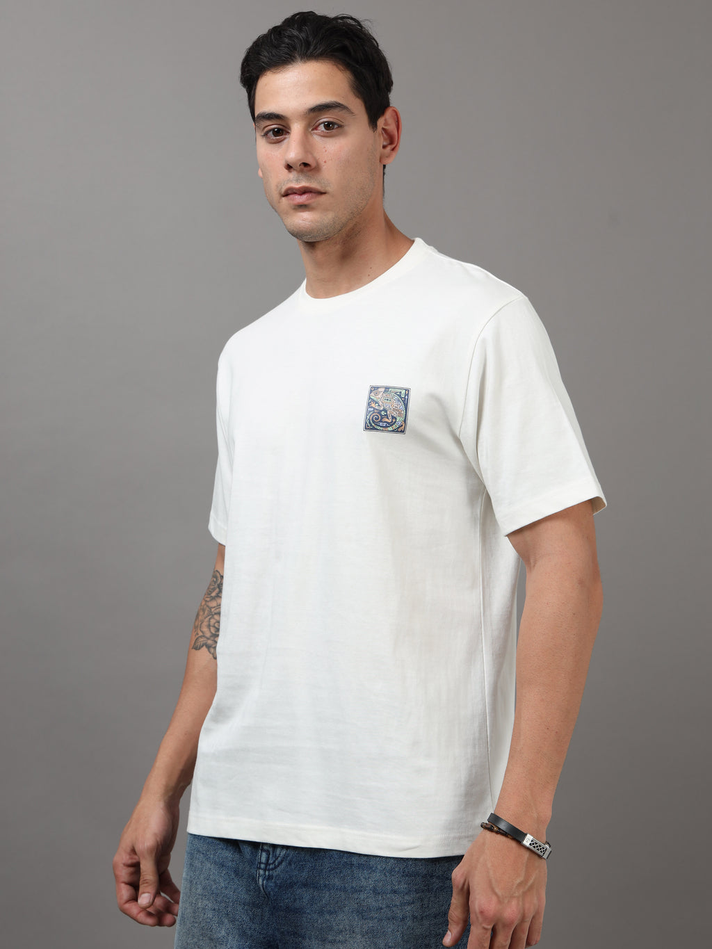 ARDEUR Men Graphic Printed Relaxed Fit Drop Shoulder T-Shirt - Off White