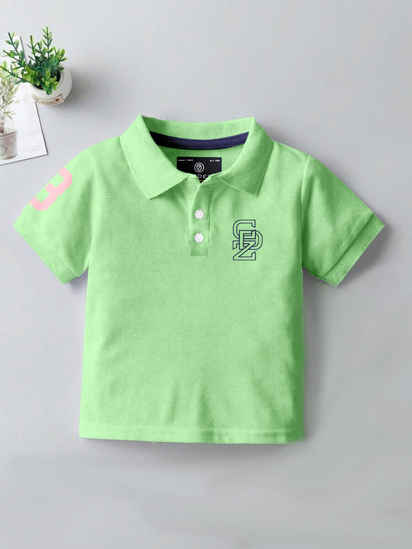 CODEZ Boys Green Embroidered Pique Polo Collar T-Shirt
