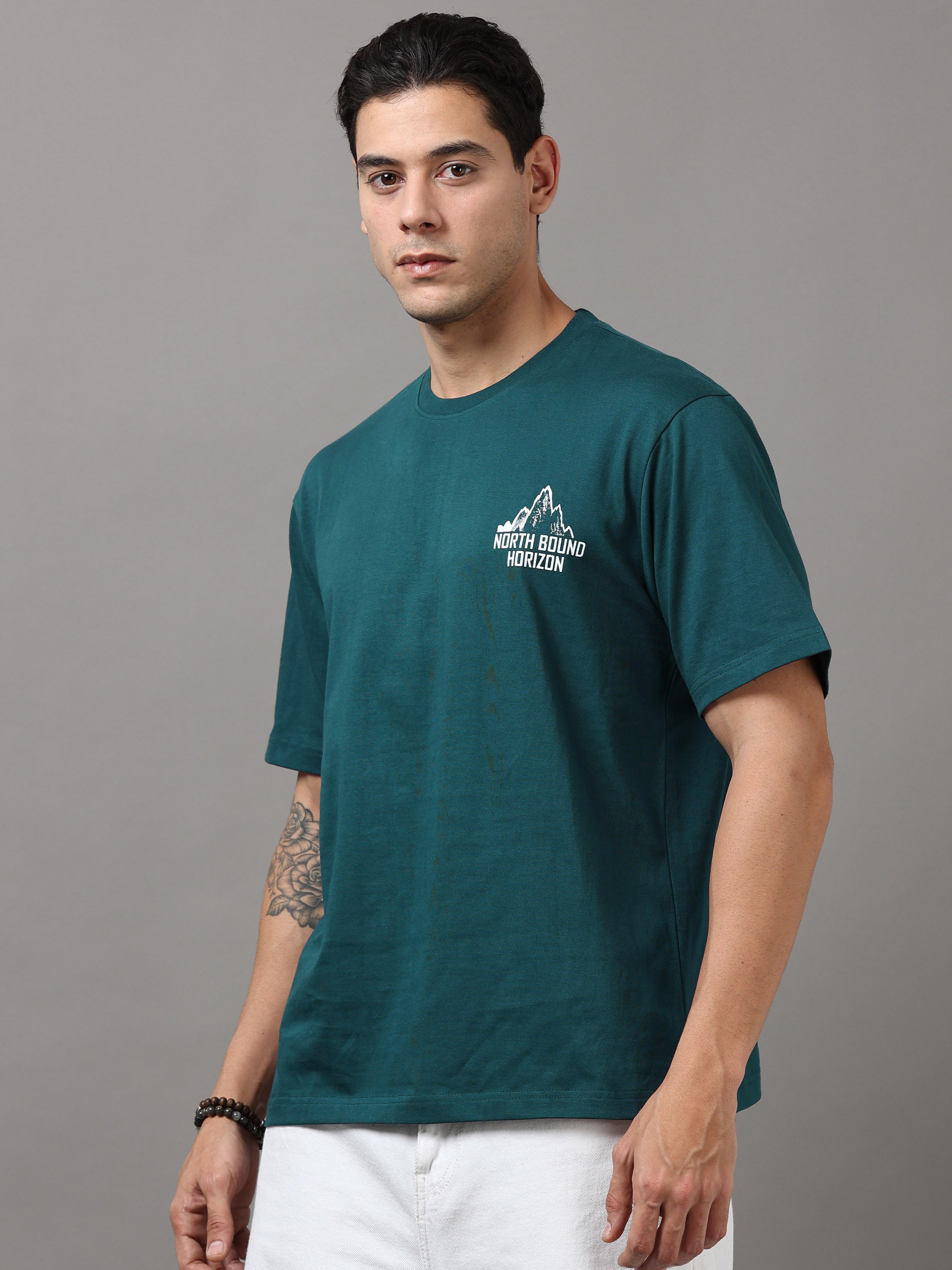 ARDEUR Men Printed Relaxed Fit Drop Shoulder T-Shirt - Bottle Green-3