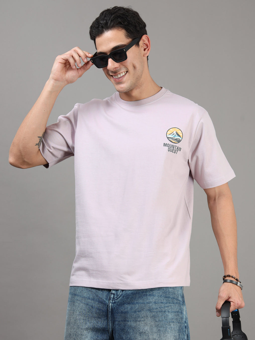 ARDEUR Men Printed Relaxed Fit Drop Shoulder T-Shirt - Purple