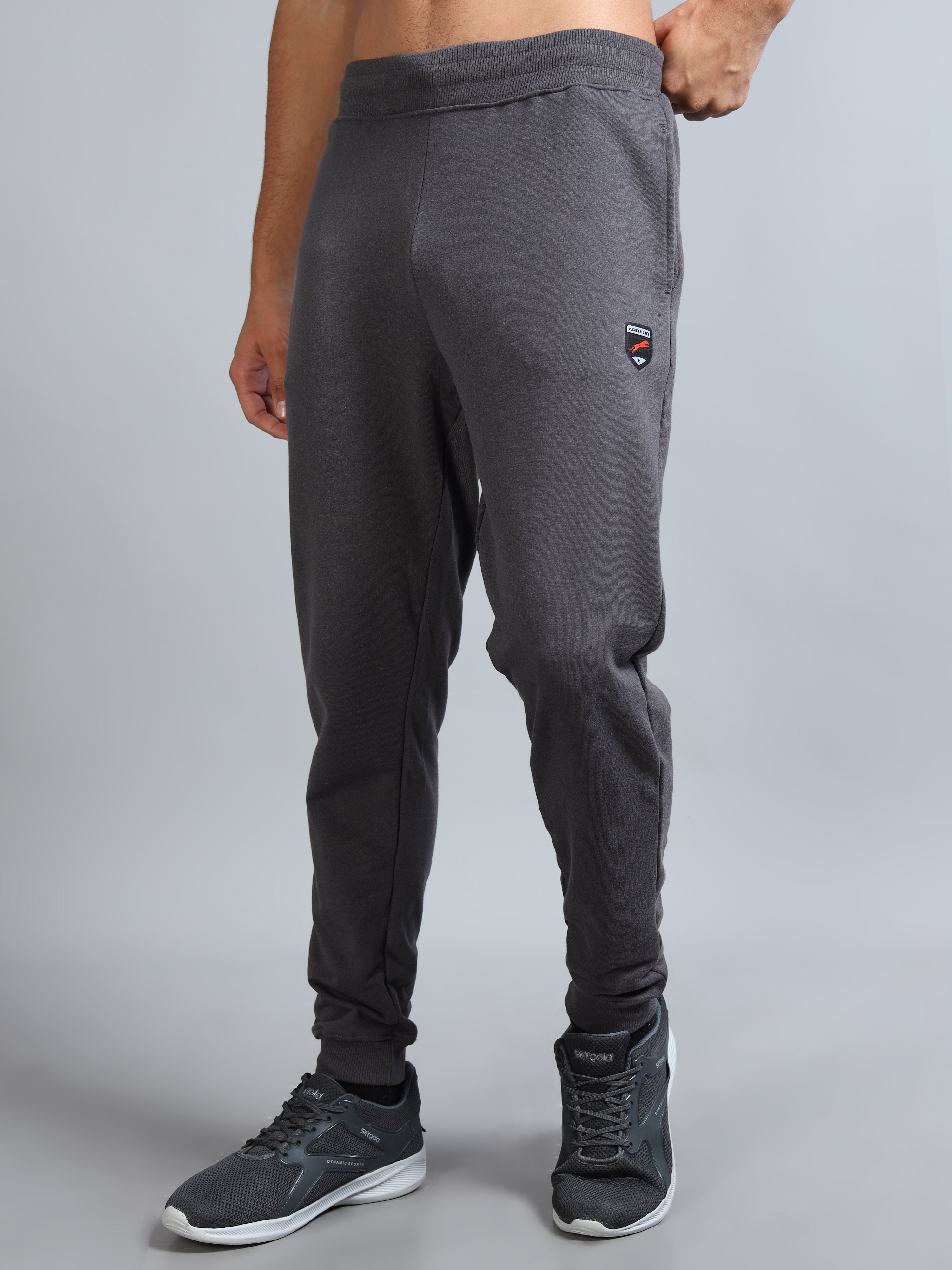 ARDEUR ZEAL IN YOU Men Steel Grey Self Design Mid-Rise Joggers