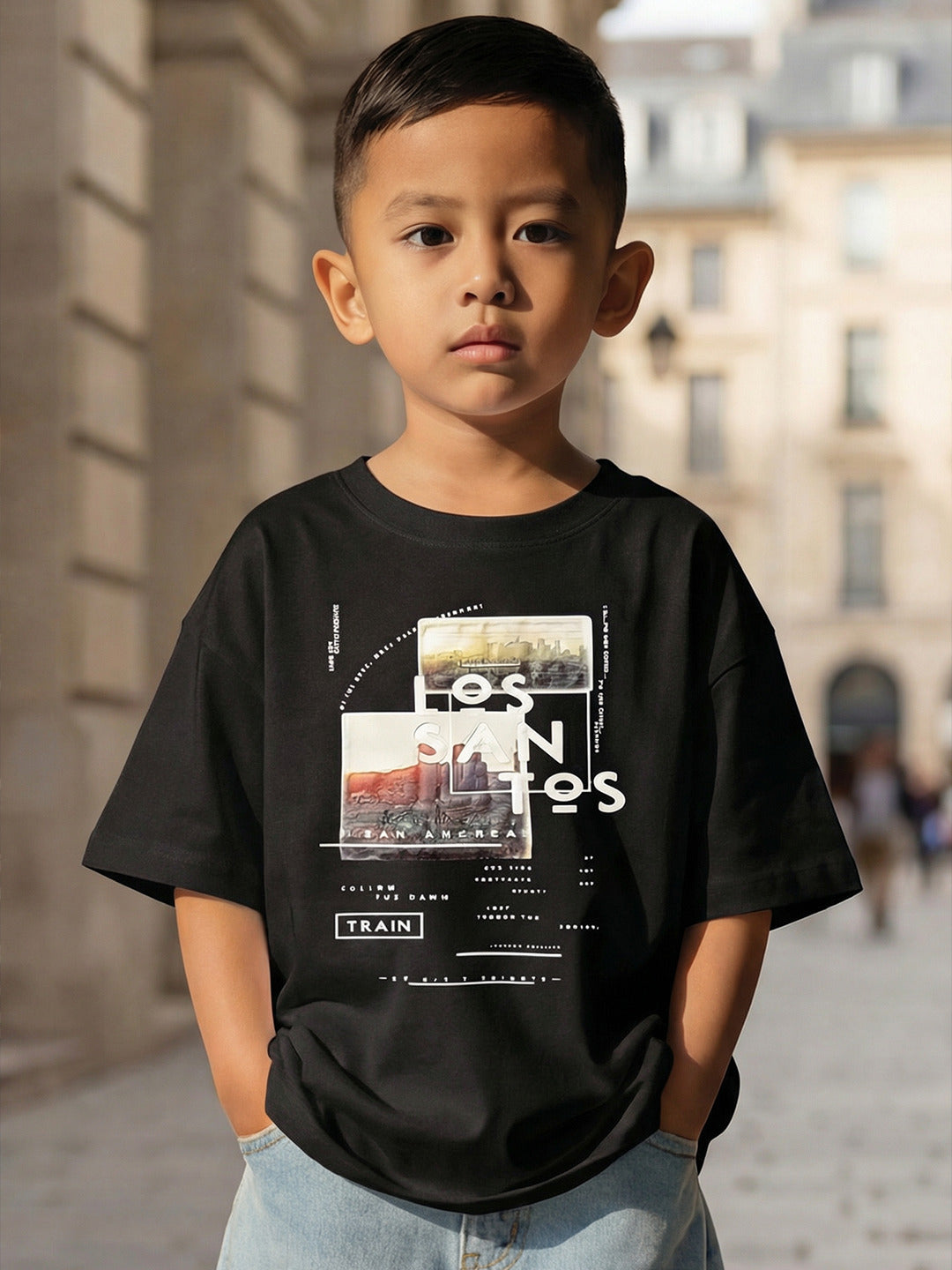 boys oversized t-shirt - CODEZ Boys' Black-2 Graphic Print Relaxed Fit Drop Shoulder T-Shirt, front view