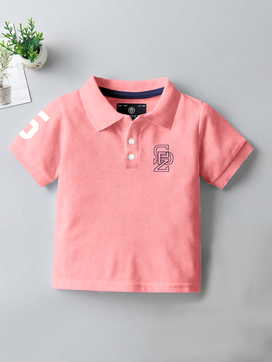 CODEZ Boys Peach Embroidered Pique Polo Collar T-Shirt