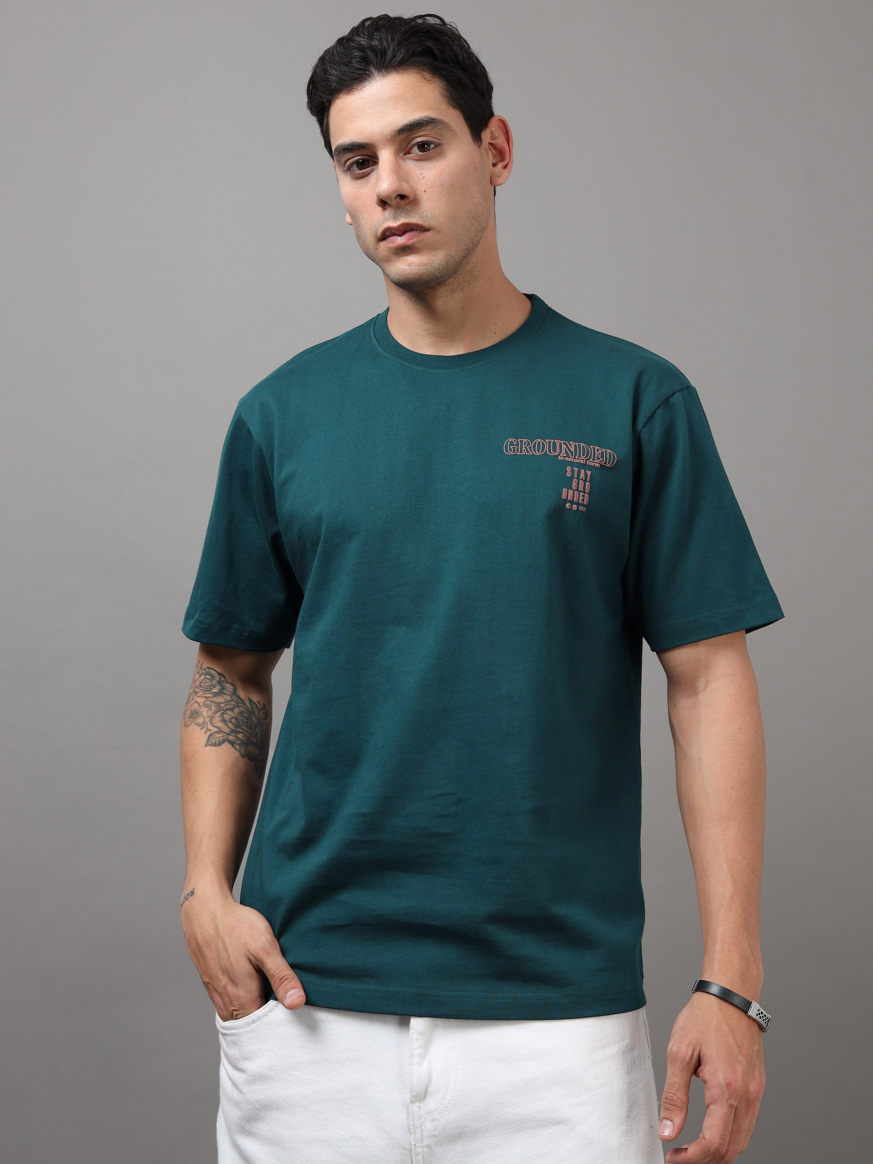 ARDEUR Men Printed Relaxed Fit Drop Shoulder T-Shirt - Bottle Green-2