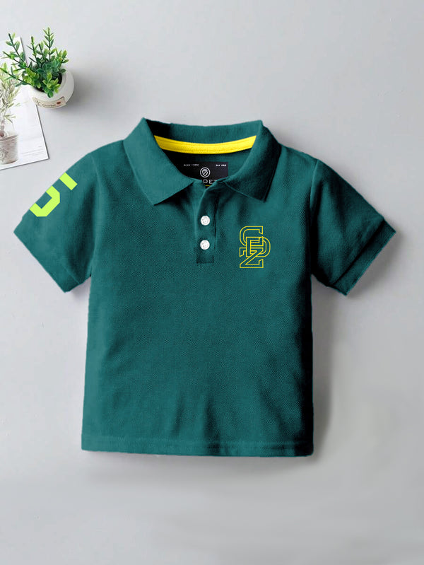 CODEZ Boys Opal Green Embroidered Pique Polo Collar T-Shirt