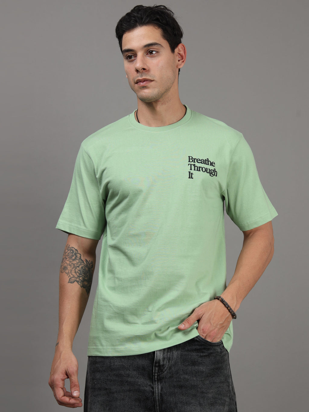 ARDEUR Men Graphic Printed Relaxed Fit Drop Shoulder T-Shirt - Light Green-2