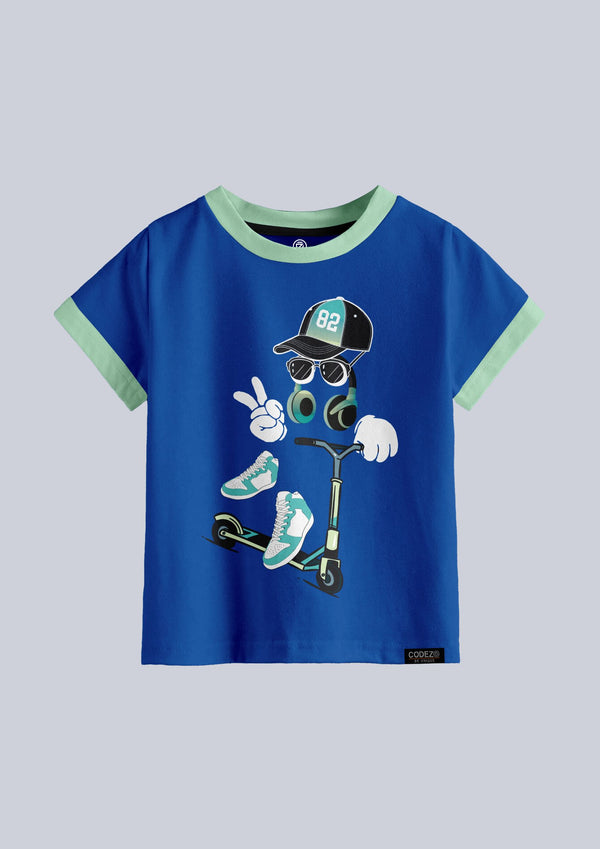 CODEZ Boys Classic Blue Round Neck Printed Tshirts