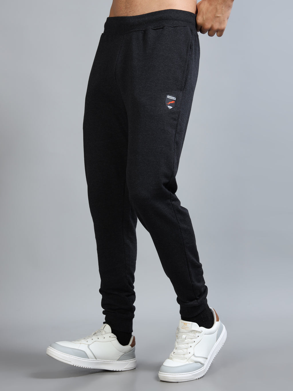 ARDEUR ZEAL IN YOU Men Charcoal Self Design Mid-Rise Joggers