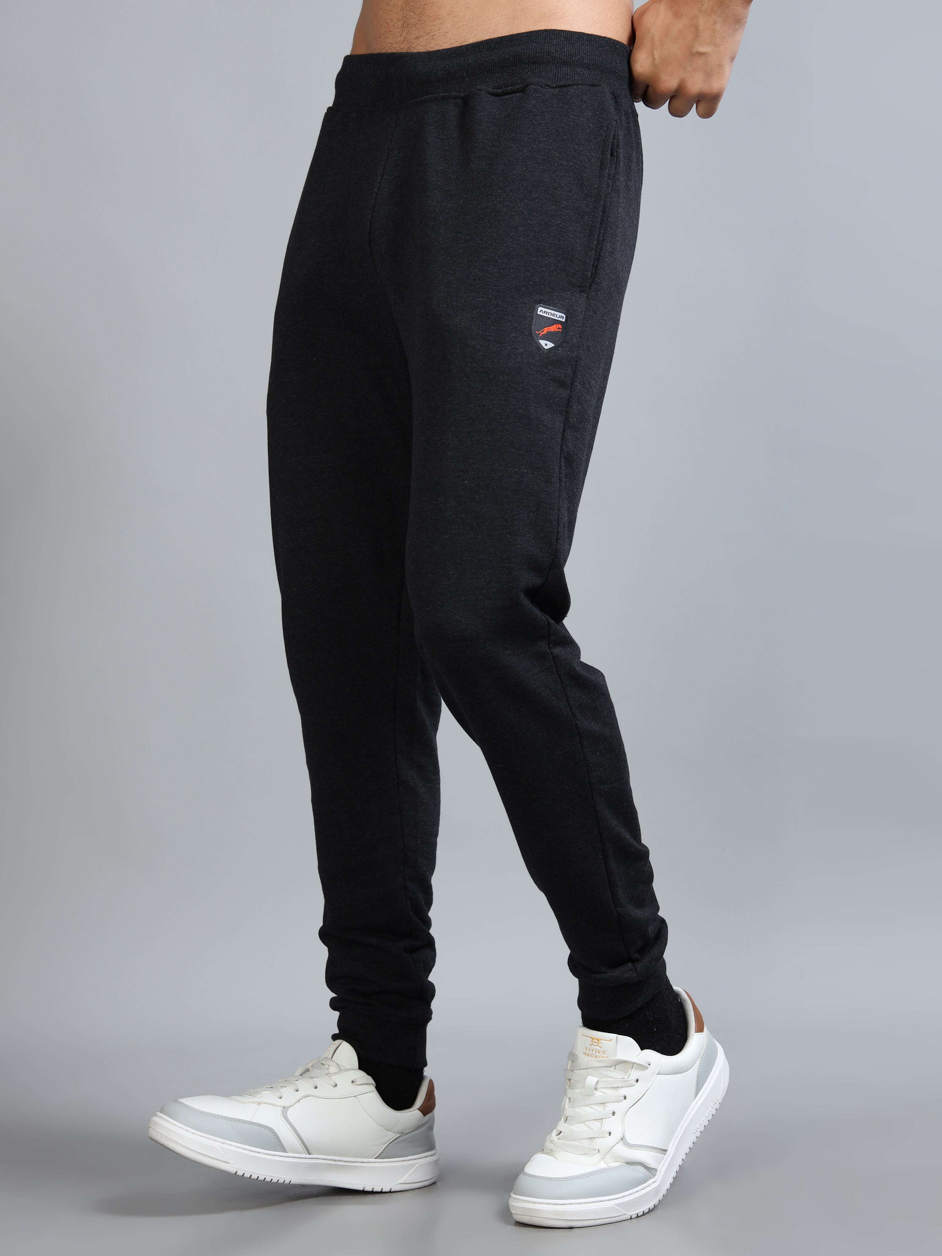 ARDEUR ZEAL IN YOU Men Charcoal Self Design Mid-Rise Joggers