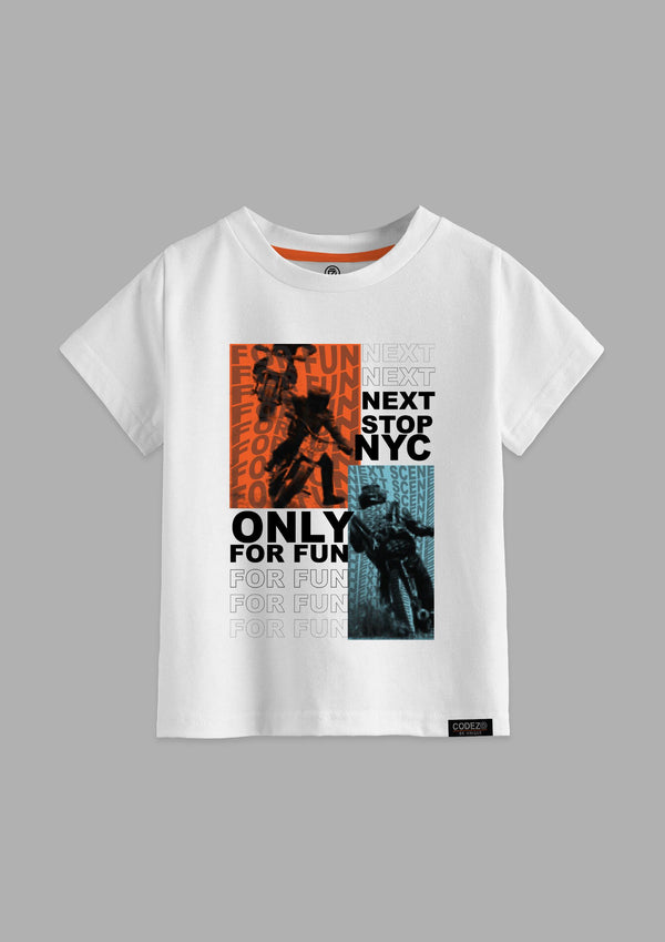 CODEZ Boys White Round Neck Printed Tshirts