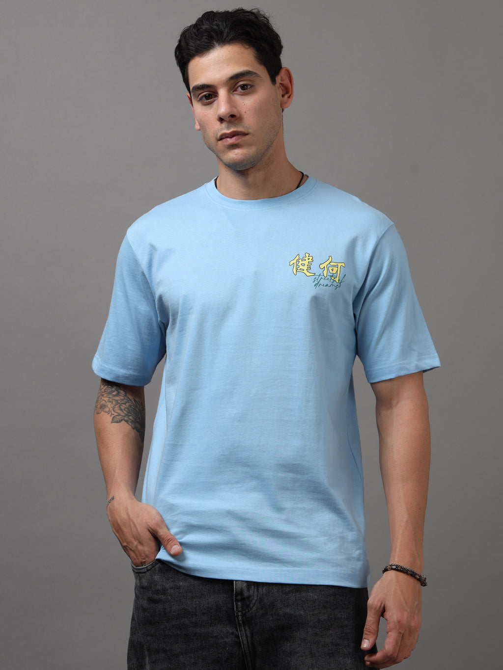 ARDEUR Men Graphic Printed Relaxed Fit Drop Shoulder T-Shirt - Sky Blue-2