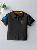 CODEZ Boys Black Embroidered Pique Polo Collar T-Shirt