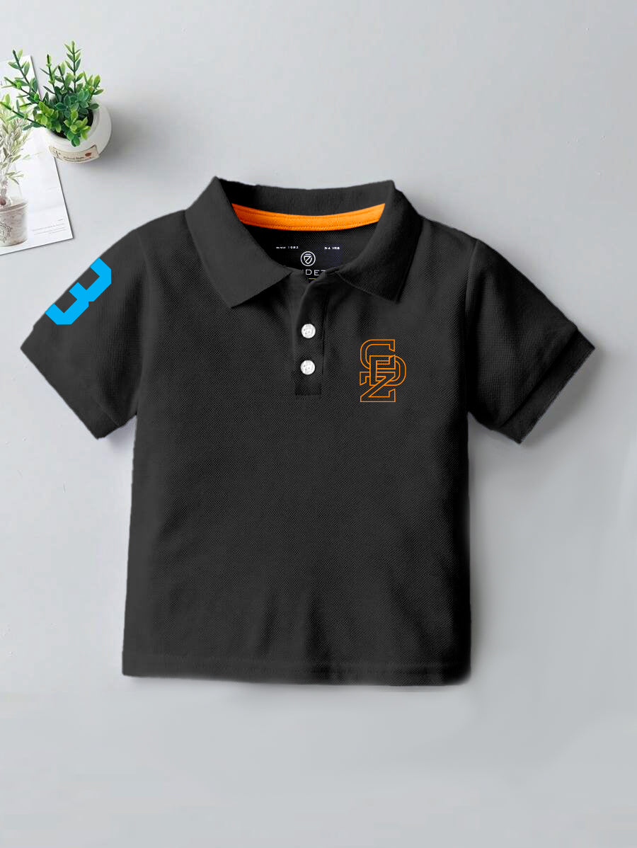 CODEZ Boys Black Embroidered Pique Polo Collar T-Shirt