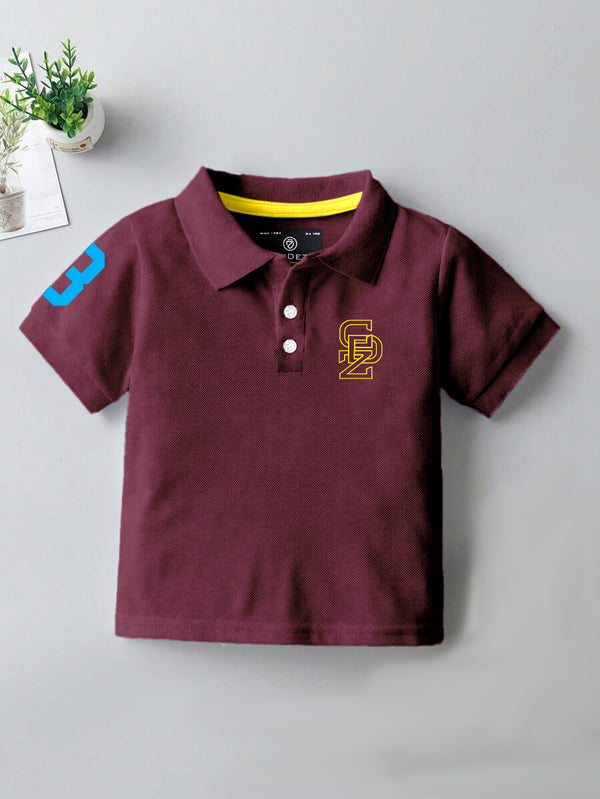 CODEZ Boys Maroon Embroidered Pique Polo Collar T-Shirt