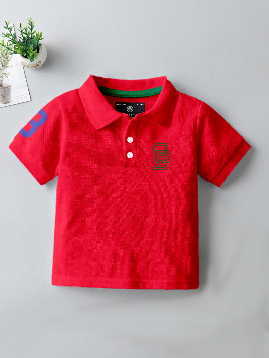 CODEZ Boys Red Embroidered Pique Polo Collar T-Shirt