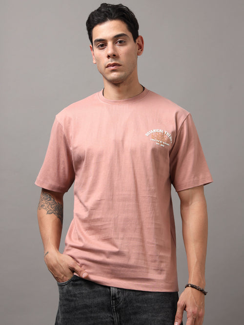 men's oversized t-shirt - ARDEUR Men Graphic Printed Relaxed Fit Drop Shoulder T-Shirt - Pop Pink, side view