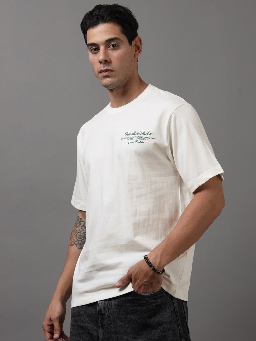 ARDEUR Men Graphic Printed Relaxed Fit Drop Shoulder T-Shirt - Off White-3