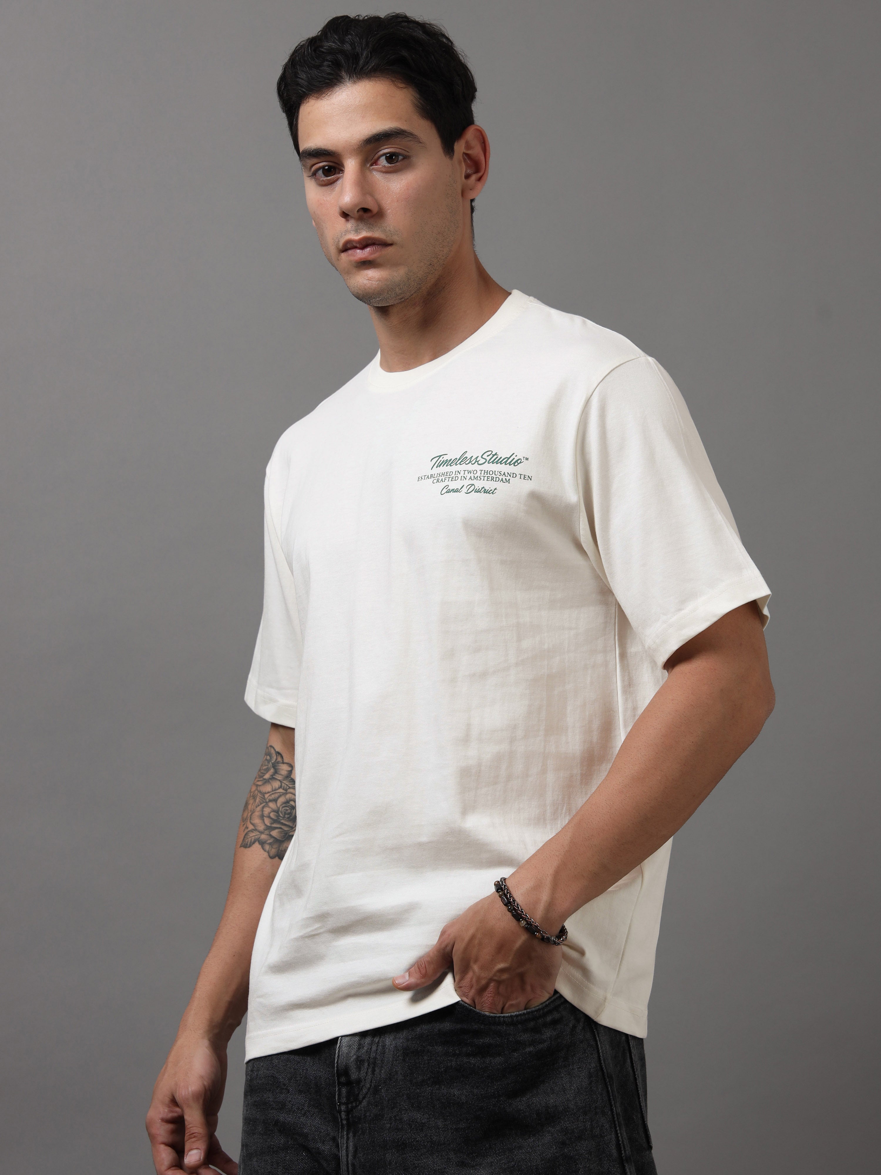 ARDEUR Men Graphic Printed Relaxed Fit Drop Shoulder T-Shirt - Off White-3