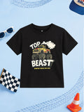 CODEZ Boys Black Pure Cotton Top Beast Monster Truck Graphic Relaxed Fit T-Shirt