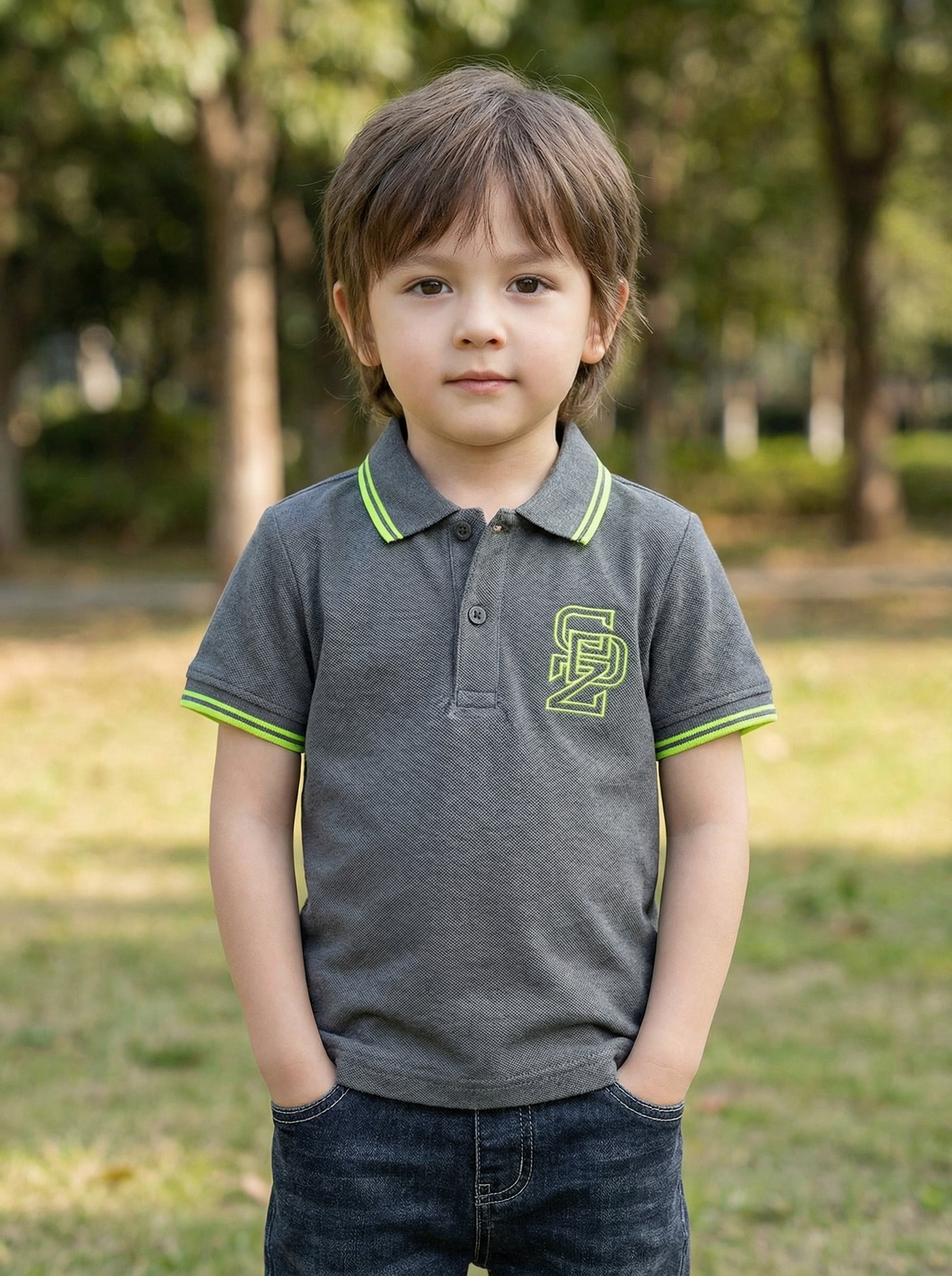 CODEZ Boys Regular Fit Polo T-Shirt (Steel Grey)
