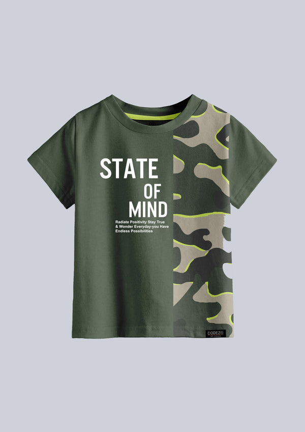 CODEZ Boys Olive Round Neck Printed Tshirts