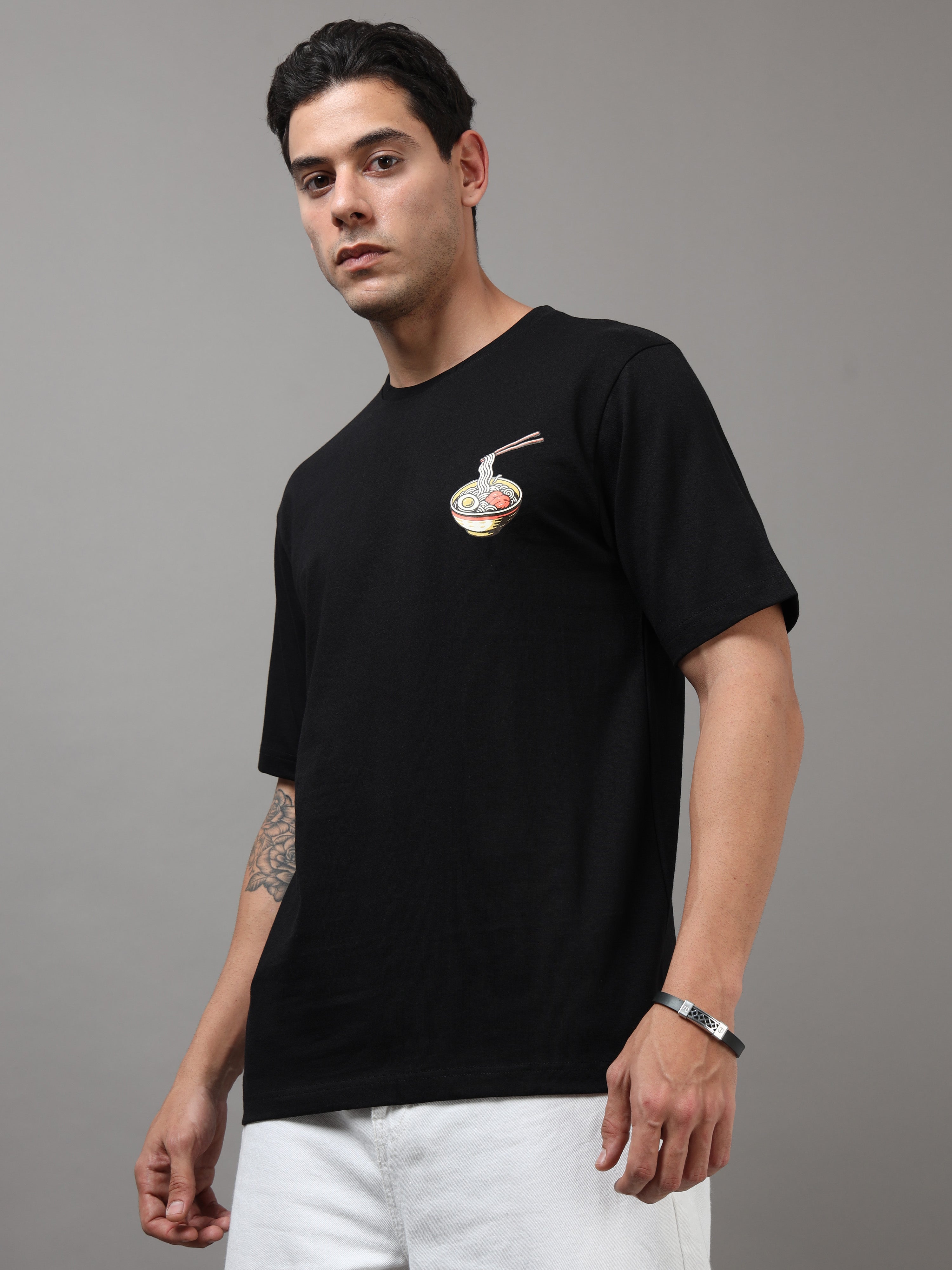 ARDEUR Men Graphic Printed Relaxed Fit Drop Shoulder T-Shirt - Black-3
