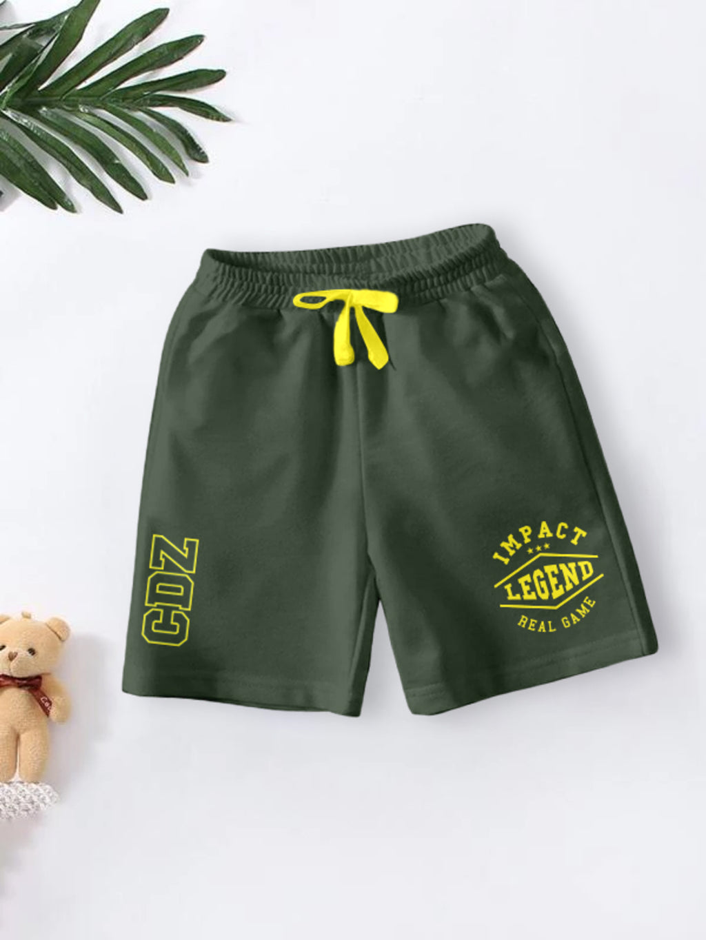 CODEZ Boys Bottle Green Printed Mid-Rise Cotton Blended Outdoor Shorts