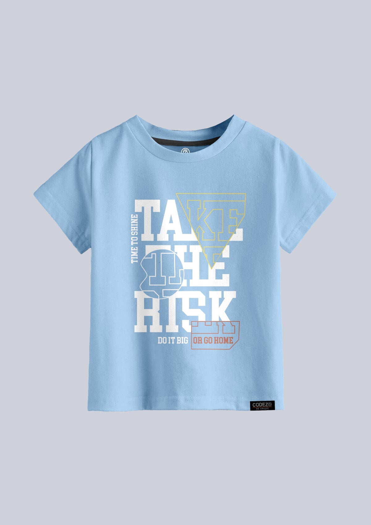 boys printed t-shirt - CODEZ Boys' Sky Blue Round Neck Printed T-Shirts, front view