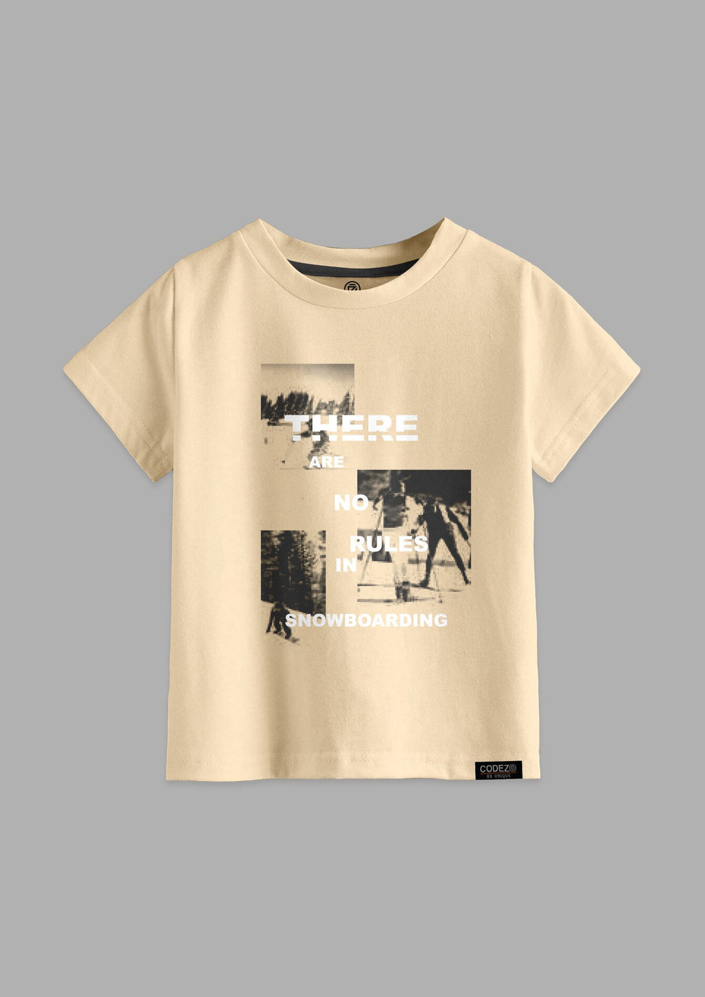 boys printed t-shirt - CODEZ Boys' Beige Round Neck Printed T-Shirts, front view
