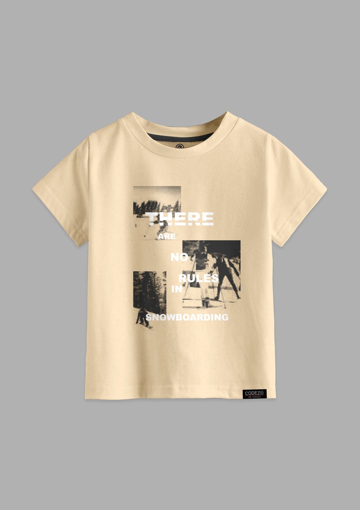 boys printed t-shirt - CODEZ Boys' Beige Round Neck Printed T-Shirts, front view