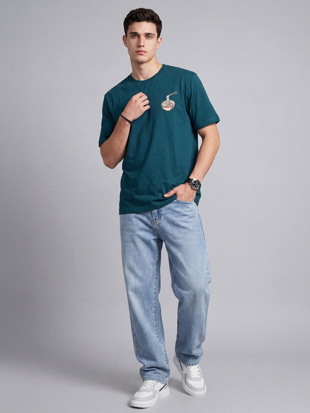 ARDEUR Men Graphic Printed Relaxed Fit Drop Shoulder T-Shirt - Bottle Green