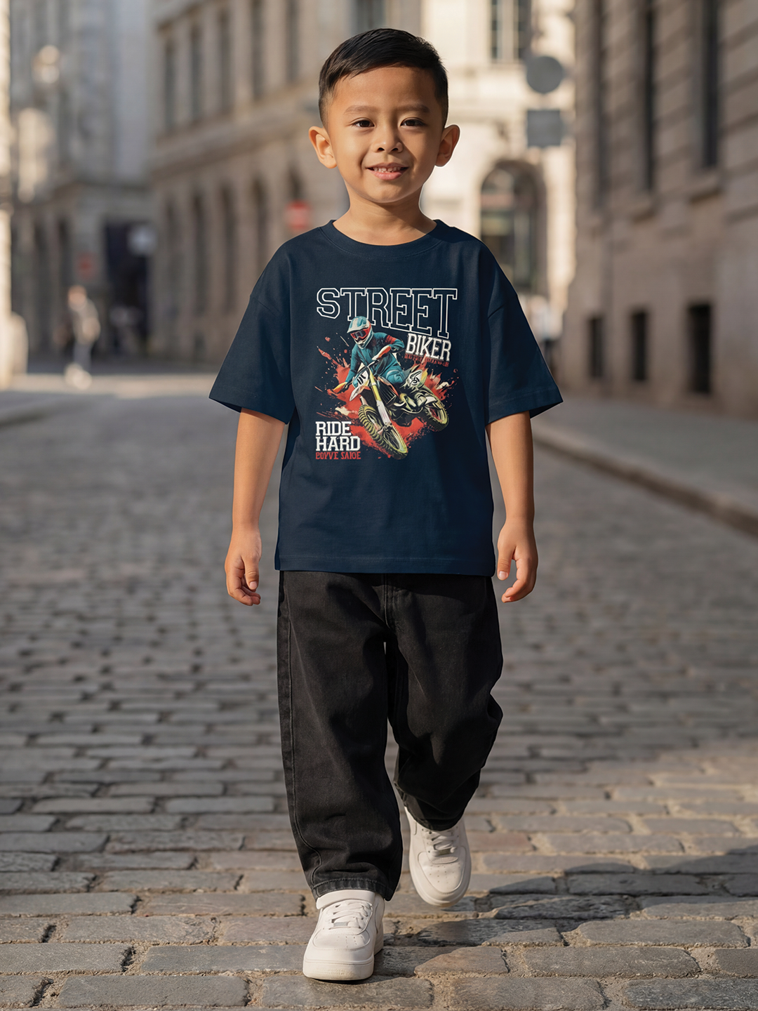 CODEZ Boys Teal Blue Graphic Print Relaxed Fit Drop Shoulder T-Shirt