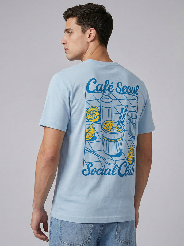 ARDEUR Men Printed Relaxed Fit Drop Shoulder T-Shirt - Sky Blue-2