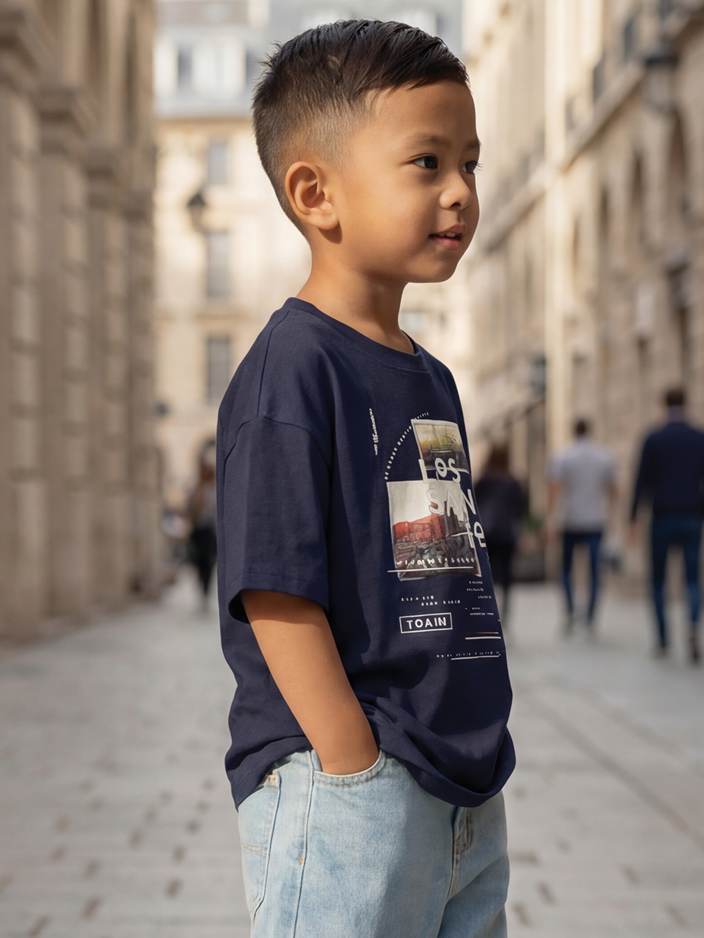 CODEZ Boys Navy-2 Graphic Print Relaxed Fit Drop Shoulder T-Shirt