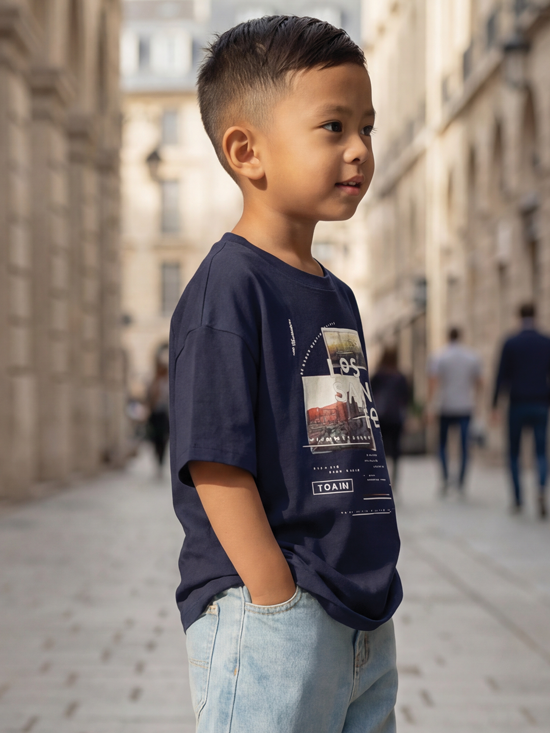CODEZ Boys Navy-2 Graphic Print Relaxed Fit Drop Shoulder T-Shirt