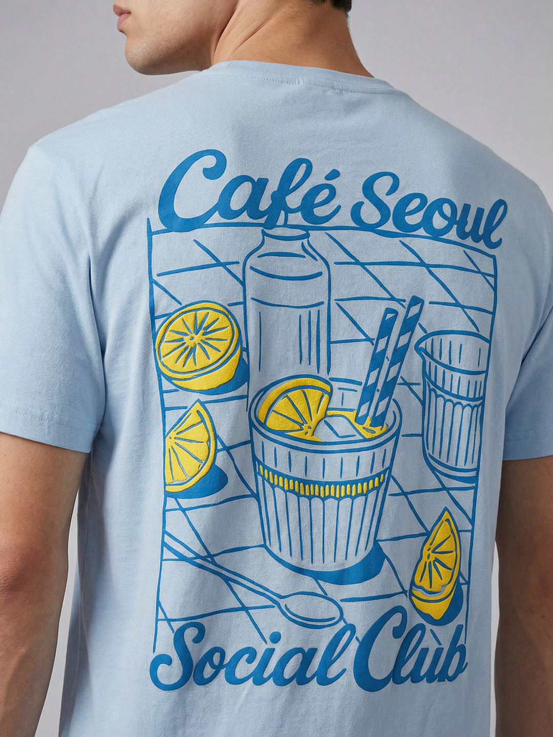 ARDEUR Men Printed Relaxed Fit Drop Shoulder T-Shirt - Sky Blue-2