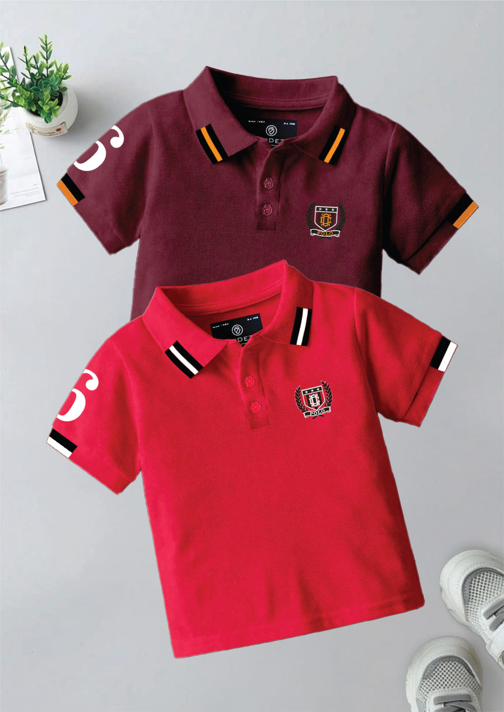 CODEZ Boys Pack Of 2 Self Design Embroidered Polo Tshirts