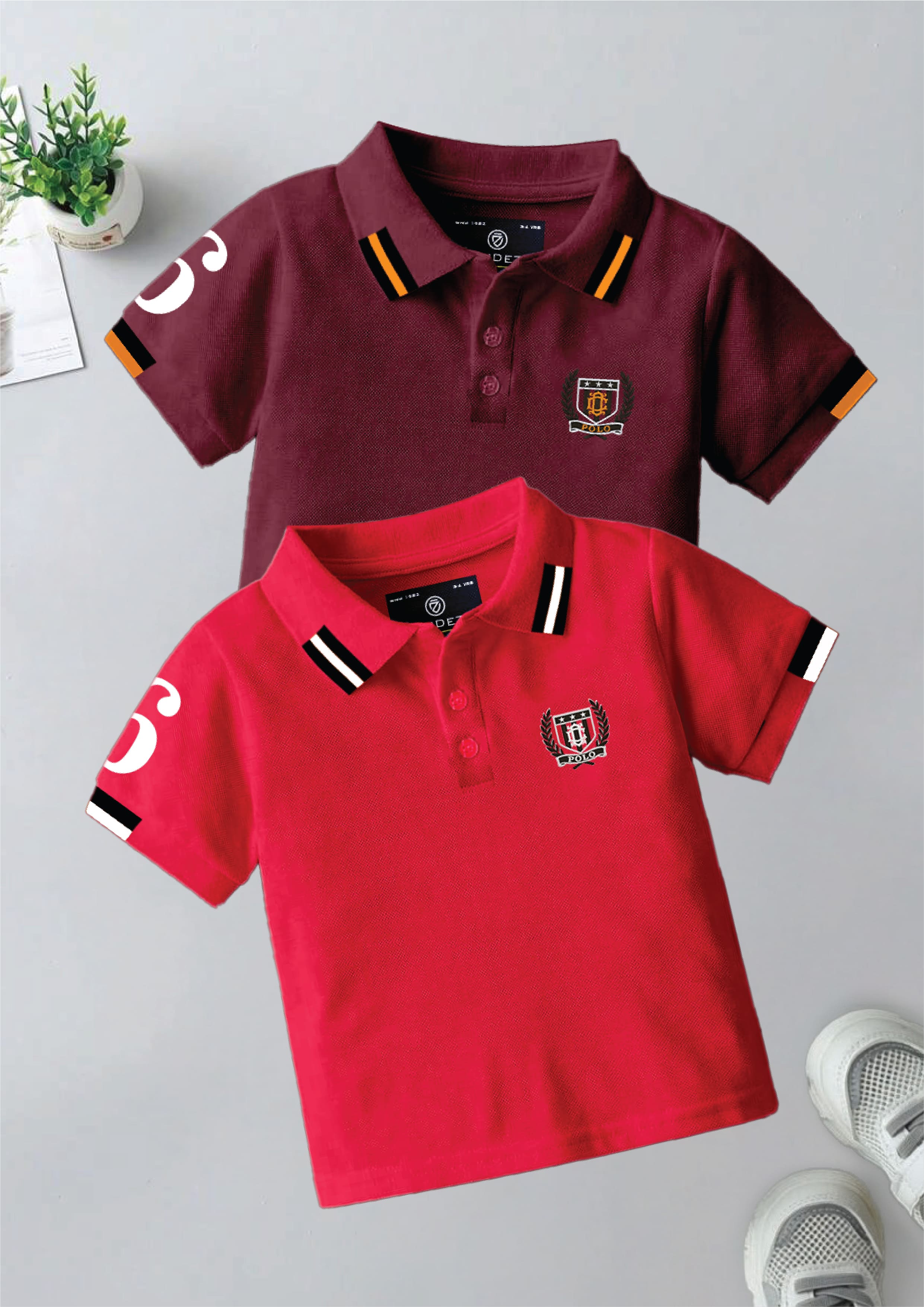 CODEZ Boys Pack Of 2 Self Design Embroidered Polo Tshirts