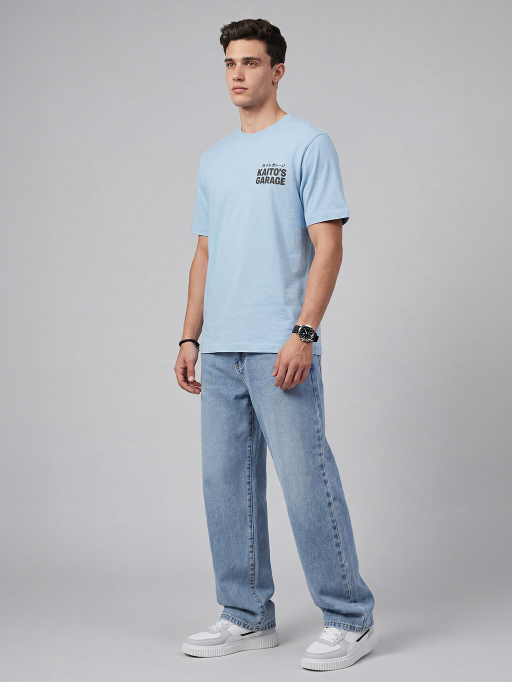 ARDEUR Men Graphic Printed Relaxed Fit Drop Shoulder T-Shirt - Sky Blue