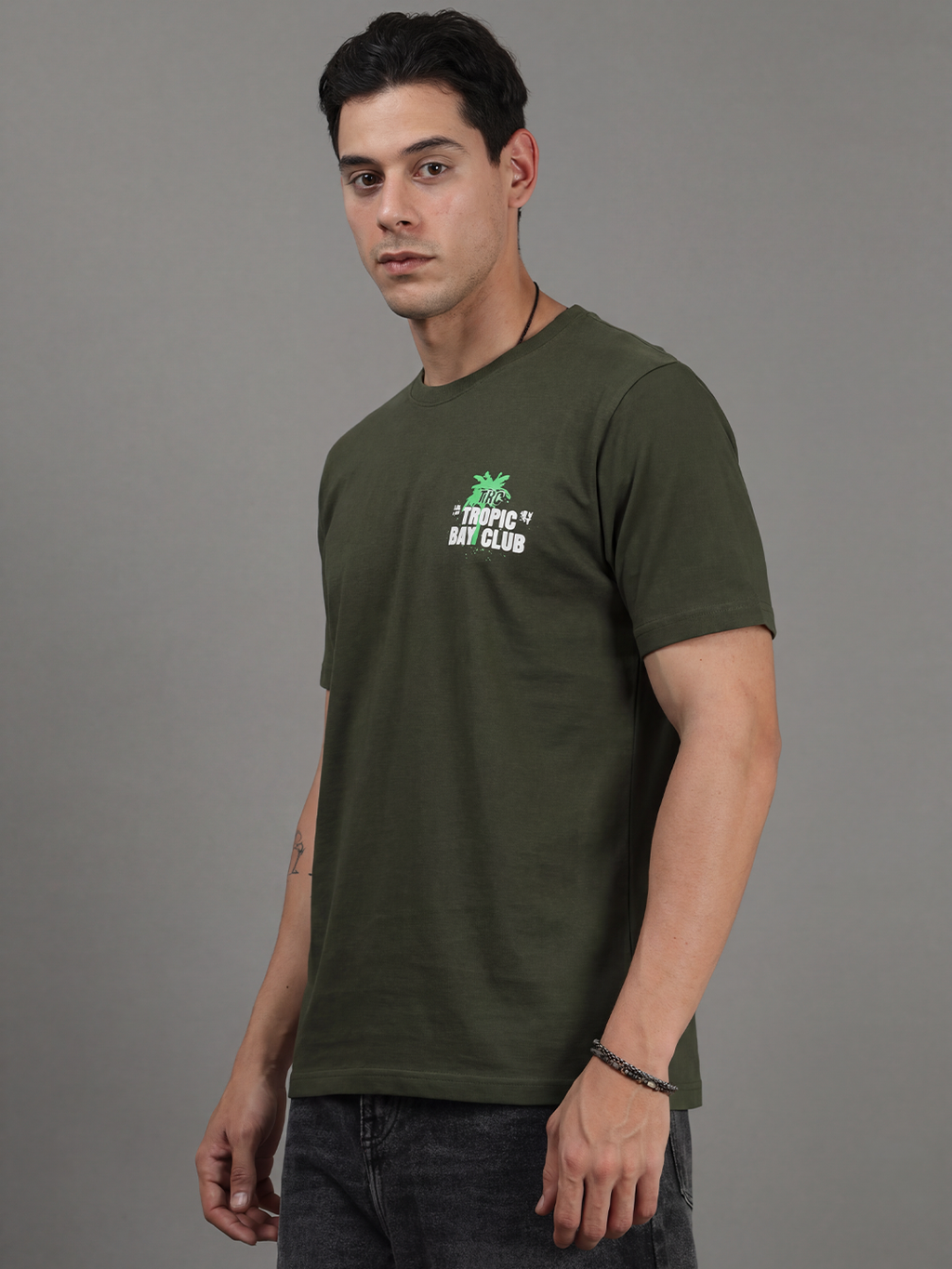 ARDEUR Men Printed Relaxed Fit Drop Shoulder T-Shirt - Bottle Green