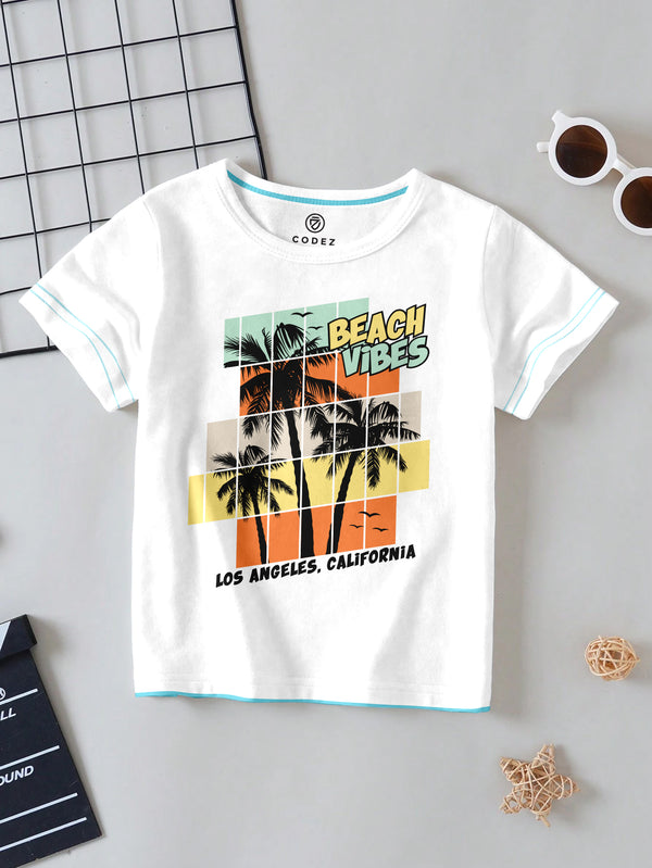 CODEZ Boys White Round Neck Printed Tshirts