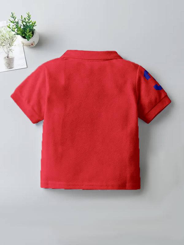 CODEZ Boys Red Embroidered Pique Polo Collar T-Shirt