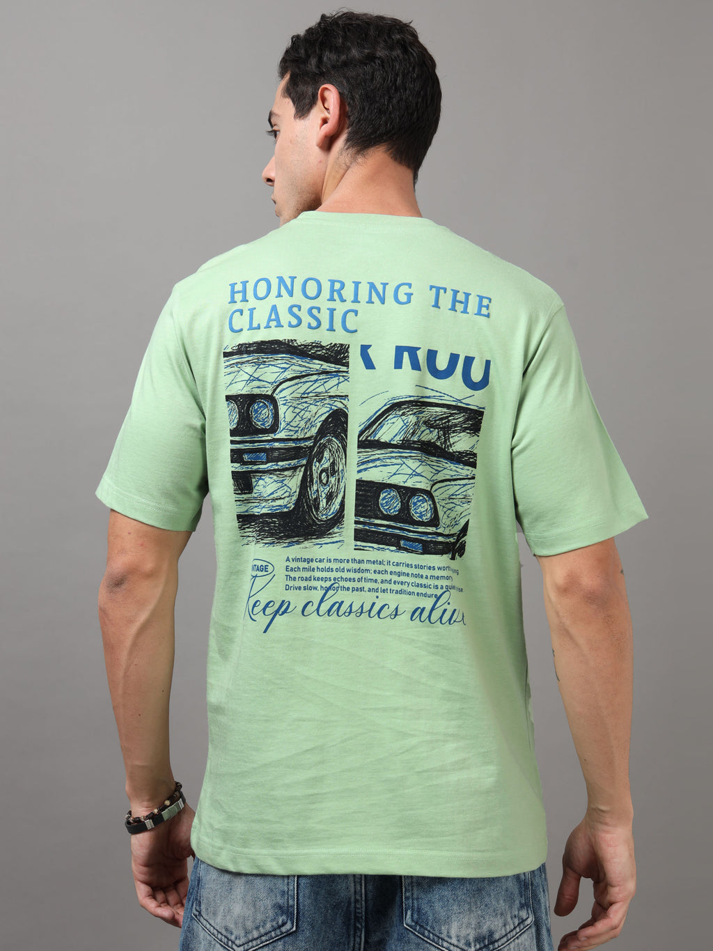 ARDEUR Men Graphic Printed Relaxed Fit Drop Shoulder T-Shirt - Light Green