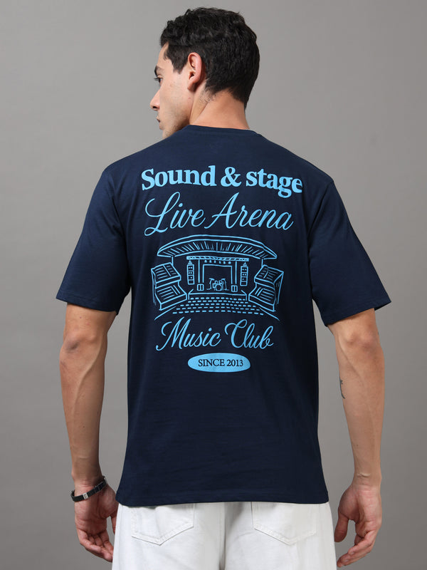 ARDEUR Men Graphic Printed Relaxed Fit Drop Shoulder T-Shirt - Navy