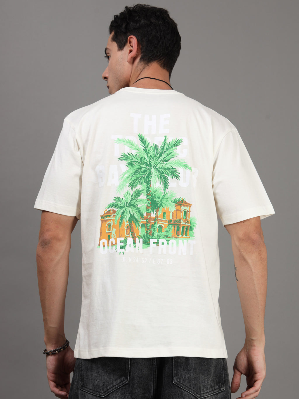 ARDEUR Men Printed Relaxed Fit Drop Shoulder T-Shirt - Off White-2
